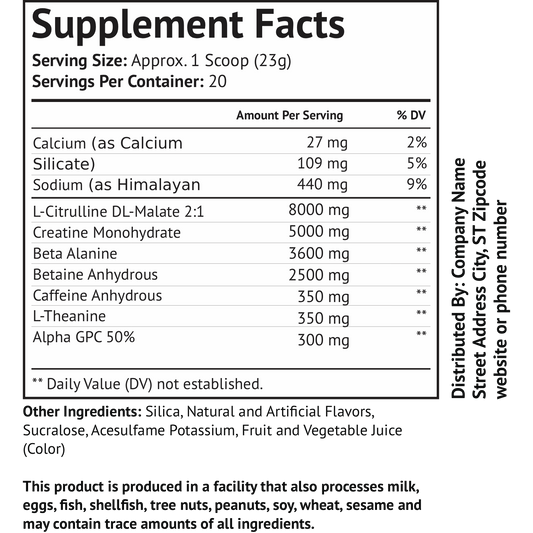 Pre - Workout w/Creatine 5g (Blue Grape)